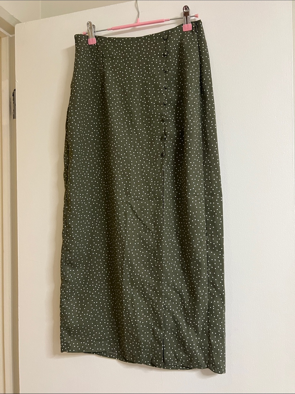 Dynamite Olive Green Polka Dot Maxi Skirt